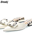Baotou Slippers Mules Shoes for Women Closed Toe 2023 Summer Pointed Toe Slip-On Low Heels Flats Shoes Sandals