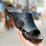 Men Slippers Genuine Leather Breathable Clogs Sandals Beach Classics Leather Slides Outdoor Flip Flops Plus Size Men