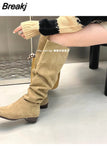 Winter New Women's Boots Fashionable Sexy Pointed Toe Folds Catwalk Long Tube Thick Heel High-heeled