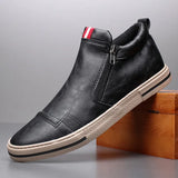 on Men's Chelsea Boots Spring Fashion High-Top Sneaker Shoes British All-match Casual Leather Shoes Wear-Resistant