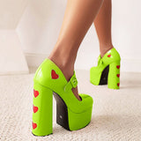 Pumps Round Toe Chunky Block Heel Ankle Strap With Heart 2023 Spring Brand New High Heels Mary Janes Women