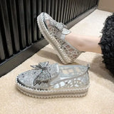 Women Crystal Shoes 2023 spring Fashion Bing Lace Up Ladies Casual Shoes Comfortable Round Toe Platform Sneakers white