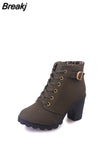 Women's Ankle Boots 2023 Autumn High Heel Belt Buckle Shoes Women Lace Up Platform Boots Women Heeled Boots 42 Botas De