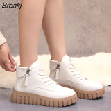 New Winter Women Platform Sneakers Fashion Lace Up Casual Snow Boots Ladies Cotton Shoes White Warm Plush Short