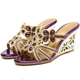 The Summer Of 2024, The New Water Drill Sandals, Slope Heels, Sexy Hollowed-Out High Heels, Crystal Diamond-Encrusted