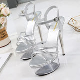New Sexy Women Shoes High Heels 15cm Summer Woman Transparent Crystal Platform Sandals Plus Size Thin Heels Wedding