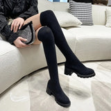 Sexy Slim Over The Knee Stretch Socks Boots Women 2023 Autumn Thick High Heels Long Boots Woman Anti-slip Platform
