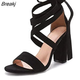 Summer New Fashion All-match Trend Bandage Fairy Models Thick Heel High Heel Sandals French Open Toe Plus