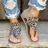 Women Sandals Open Toe Beach Shoe Retro Leopard Flip Flops Comfortable Soft Sole Roman Shoes for Women Casual Flat