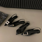 Flat-Bottomed Black Baotou Sandals Fairy Shoes 2023 New Spring And Summer Pointed Diamond Single