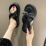 Women Slippers Summer Shallow Med Slides Platform Fashion Butterfly-Knot Shale Female Beach Soft Luxury Sabot