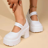 Heels Chunky Mary Jane Shoes for Women 2024 Vintage Buckle Strap Platform Pumps Woman Pu Leather Thick Heeled Lolita