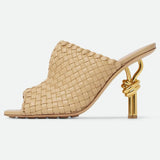 Breakj New High Heel Woven Slippers Wear Knot High Heels Half Slippers Metal Heel Women's