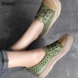 Women Sneakers Summer Shoes Genuine Leather Sandals Lace-Up Hollow 2022 New Handmade All-Match Platform