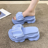 Casual Shoes Woman 2023 On A Wedge Platform Pantofle Heeled Mules Luxury New Soft High Flat Fashion PU Slides