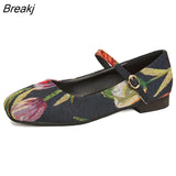 New Fashion Casual Print Buckle Women Flat Shoes Handmade Loafers Retro Ethnic Shoes Ladies Flat Shoes Large