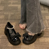 Jane Shoes 2024 Spring New Fashionable Bowknot Thick-Heeled Round Head Retro Sweet Single