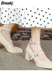 Women's Summer Footwear on Heeled Shoes for Woman 2023 Japanese Style Lolita Mary Jane Red Bride Square Toe High Heels Gothic