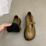 Style Small Leather Shoes for Women Vintage Round Toe Low Heel Women Shoes Casual Flat Loafers School Single Shoes