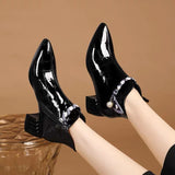 Women's Boots Spring Autumn Short Ankle Boots High Heels Female Fashion Leather Bottes Waterproof Shoes Side Zippers
