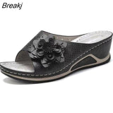 Women's Slippers Casual Flower Hollow Wedge Beach Shoes Outdoor Fashion Platform Comfortable Non-slip Sandals Chinelo