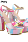 Buckle Platform Women Sandals Summer 2023 New Hot Sexy Elegant Rhinestones Shoes Thick Heels Sandals Bowknot Decor
