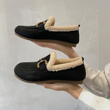 Leather Loafers Shoes Woman Boots Winter Flat Fashion Keep Warm One-step Faux Fur Casual Shoes Women Walking Flats