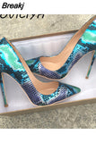 ladies shallow 12cm high heels pumps serpentine color mixing dress women shoes QP050