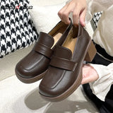 shoes Women Chunky heels Height Increase Shoes Ladies Vintage loafers Japanese Student Shoes College Style High