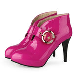 Autumn High 9.5cm Stiletto Heels Pumps Big Size 50 Women Shoes Round Toe Glossy Patent Leather Crystal Buckle Office