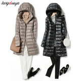 Slim Women Duck Down Jacket Long Ultra Light Thin Casual Coat Women Down Coat Puffer Jacket Slim Remove Hooded Parka