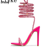 Fashion Glitter Rhinestones Women Sandals Crystal Ankle Strap High Heels Party Prom Shoes Lady Wedding Stiletto