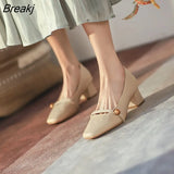 Summer Autumn Single Shoes Women's Thick Heel French Mary Jane Medium Heel Gentle Square Toe Retro Shallow Soft High