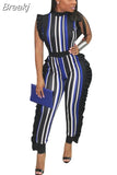 Women Fashion Striped Jumpsuits Ruffles Bodycon Rompers Designer New Elegant Sleeveless Ladies Office Playsuits
