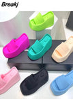 Summer Luxury Women's New Square Toe Wedge Heel Clip Toe Herringbone Slippers Women's Large High Heel