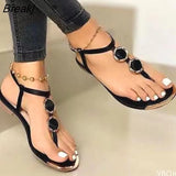 New Summer Sandals Women Fashion Casual Beach Outdoor Flip Flop Sandals Metal Decoration Ladies Flat Shoes Big Size