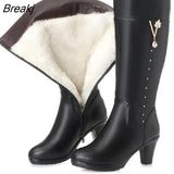 Winter Knee High Boots Warm Wool Fur Shoes Woman High Heels Soft Leather Non-slip Women's Winter Boots Footwear