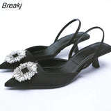 2023 Spring Autumn Fashion Trend Rhinestone Elegant Wedding Shoes Mules Fairy Pointed Toe Flat Chunky High Heels