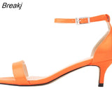 Women's Sandals Med Thin Heels Shoes Open Toe Summer Casual Wedding Buckle Patent Leather Nude Pumps