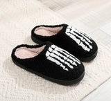 Bat Embroidered Cotton Slippers Ghost Indoor Home Shoes for Women Plus Size Warm Plush Slippers Soft Flat Shoes
