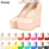 Women Sexy Shoes High Heels Platform Pumps Slipsole Wedges Buckle Strap Round Toe Stilettos Wedding