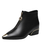 Women's Boots Fashion Metal Pointed Short Boots Autumn and Winter Women Leather Boots Elegant Thick Heel Women Ankle