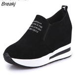 Thick Sole Shoes High Heel Lady Casual Black Women Sneakers Leisure Platform Shoe Slip-On Breathable Height Sneakers