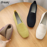 Summer Mesh Breathable Ballet Flats Women Square Toe Loafers Shallow Flats Driving Sneakers Knitted Boat Shoes
