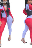 Neon Color Patchwork Two Piece Set Women Button Up Full Sleeve Top And Leggings Outfits Autumn Club Birthday