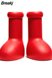 Red Knee High Boots Round Toe Balloon Slip on Ladies Casual Boots 2023 New Solid Color Brand High Quality Boots