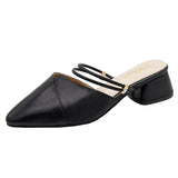 Pointed Toe slides Shallow High Heels Shoes Sandals Black Beige Block Square Heel Pumps 2023 Party Women Mules