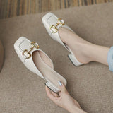 with Heel Summer 2023 Leather Slides Pink Mules Women's Slippers and Ladies Sandals Job I Non Slip Original Korea Style
