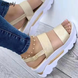 Women Golden Sandals Platform Heels Cross Strap Ankle Peep Toe Beach Party Ladies Shoes Zapatos Sandals shoes for