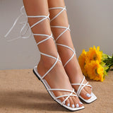 Rome Cross Strap Flat Sandals Women Summer 2023 Square Toe Gladiator Sandals Woman Non Slip Beach Shoes Plus Size